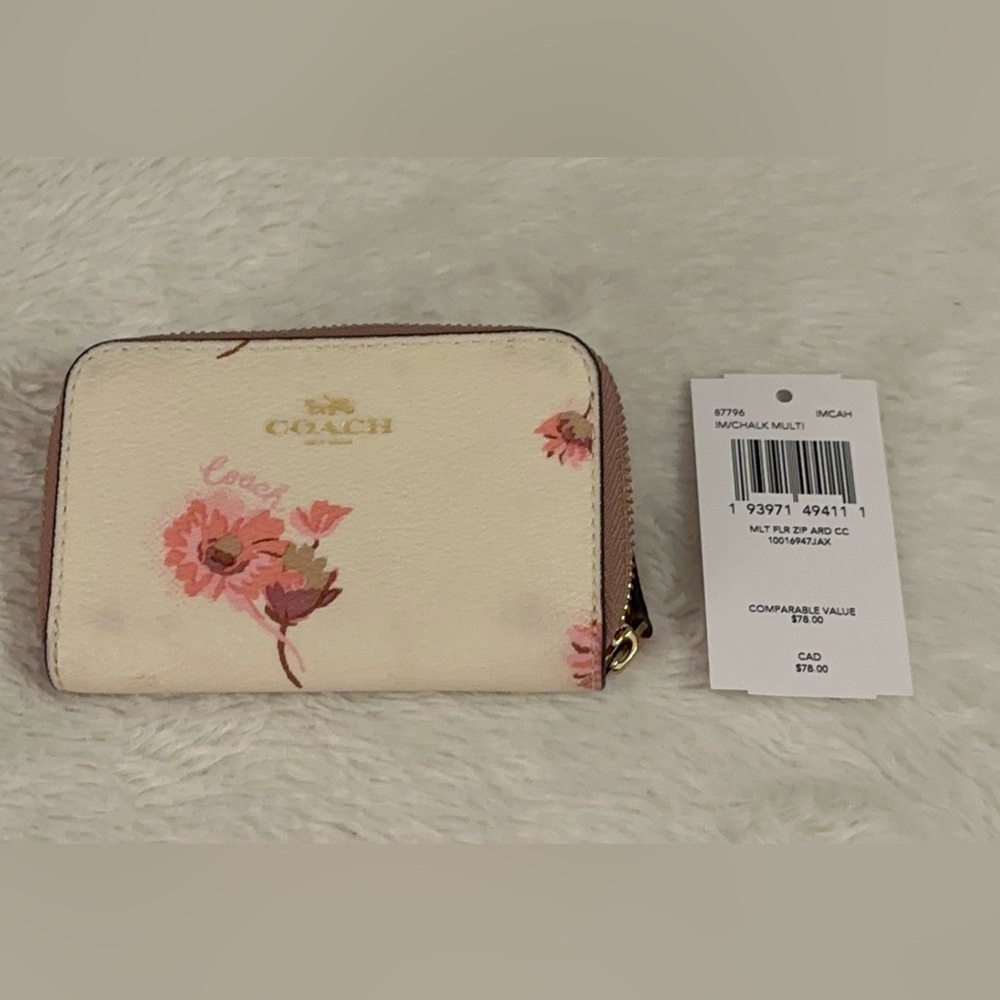 Coach Floral Credit Card Wallet - Cream and Pink